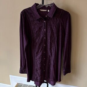 Soft Surroundings Deep Purple Button-Down Shirt large